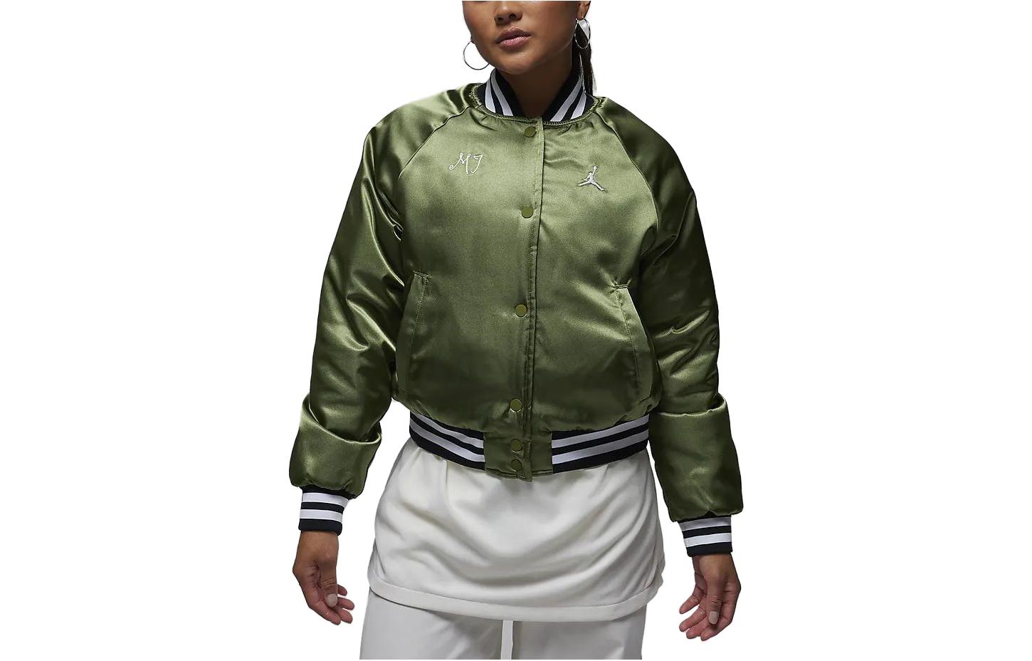 Order (W) Jaket Baseball Jordan Colorblock Logo Bordir Olive Kuning Terang FB5154-340