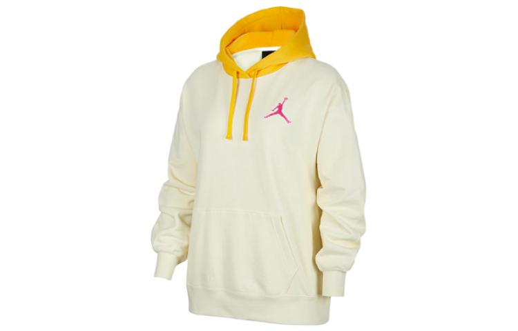 (Women) Jordan Flight Contrast Hoodie Pullover Fleece Sweatshirt Cream White FB7657-113