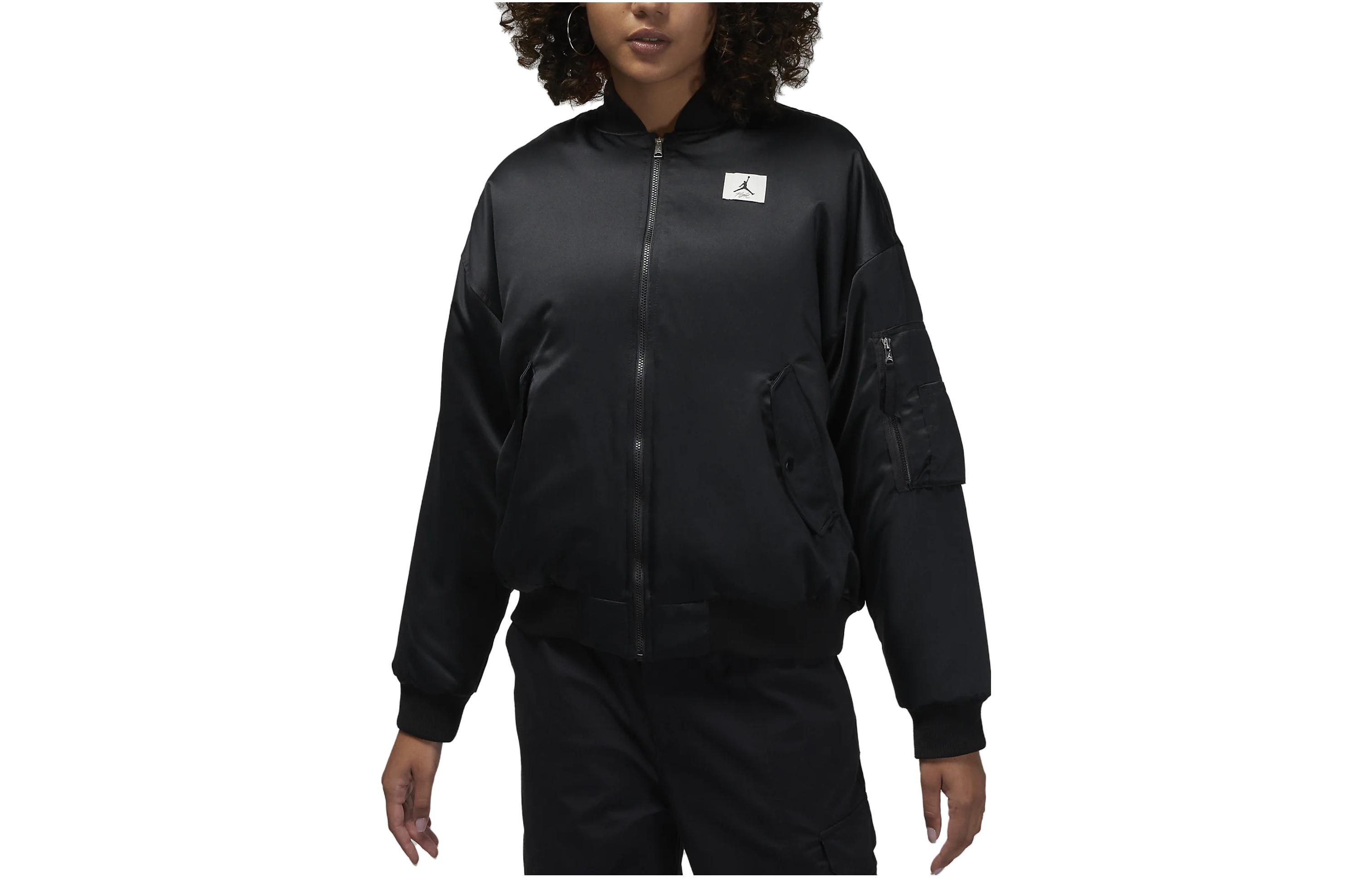 (Women) Jordan Flight Renegade Logo Print Zip-Up Bomber Jacket  Black DQ9802-010