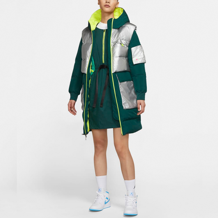 Shop (W) 喬丹綠色拼接中長款羽絨外套冬季款 CV2561-300