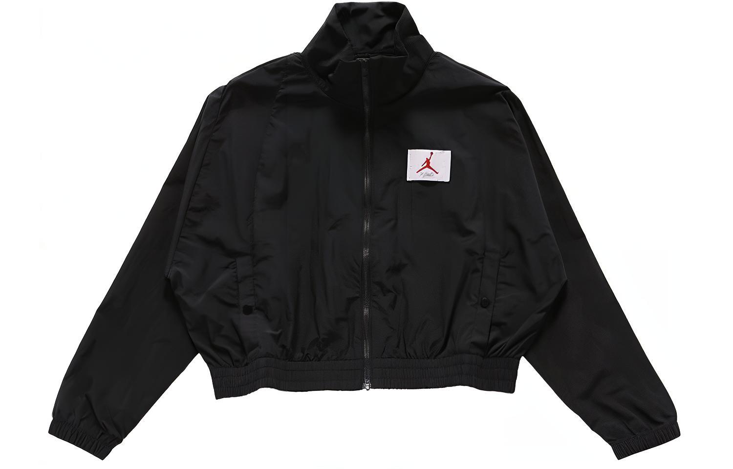 (Women) Jordan Logo Print Track Jacket Black - Fall Casual Outerwear CV7800-011