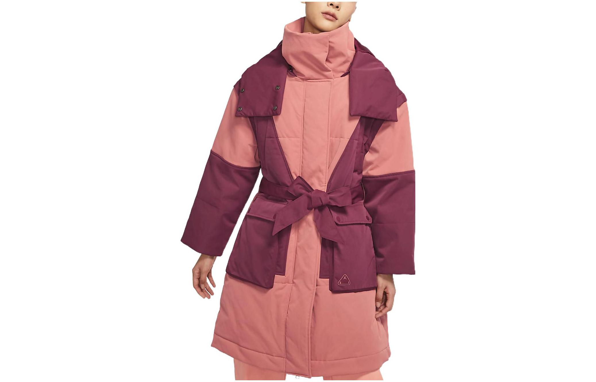Order (W) Jordan Long Pink Parka Coat dengan Lengan Lepas Pasang & Ikat Pinggang DQ9805-689