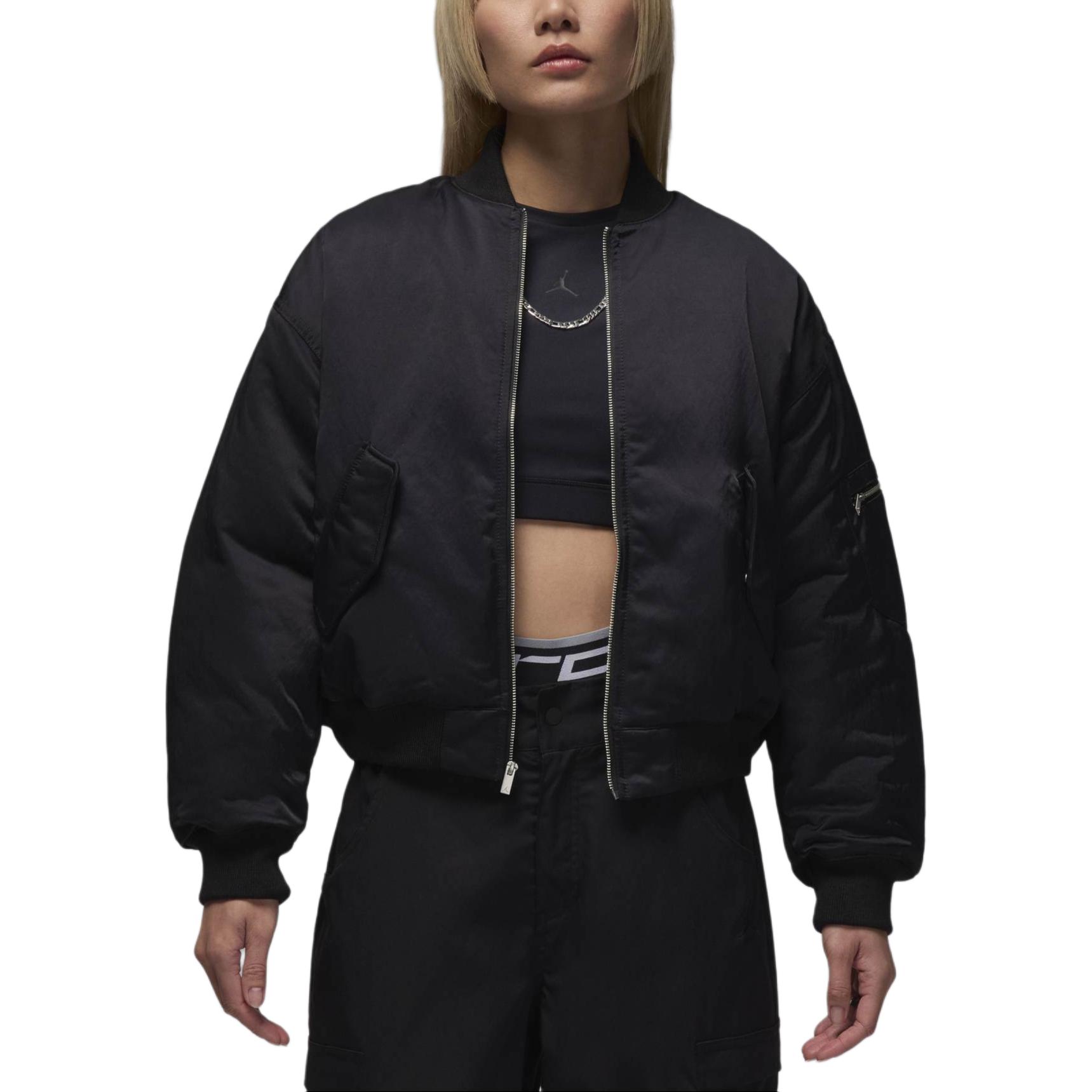 Purchase (Women) Jordan Renegade  Black Logo Bomber Jacket Fashion Long Sleeve FV7108-010