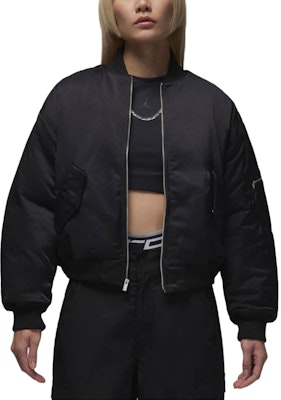 (Women) Jordan Renegade Black Logo Bomber Jacket Fashion Long Sleeve FV7108-010 Purchase (Women) Jordan Renegade Black Logo Bomber Jacket Fashion Long Sleeve FV7108-010