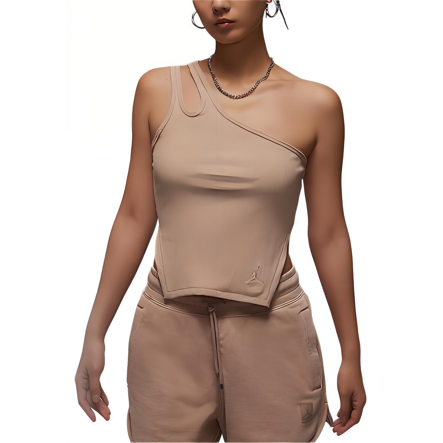 (Women) Jordan Solid Color Knit Tank Top with Logo Embroidery - Khaki. FN5799-244