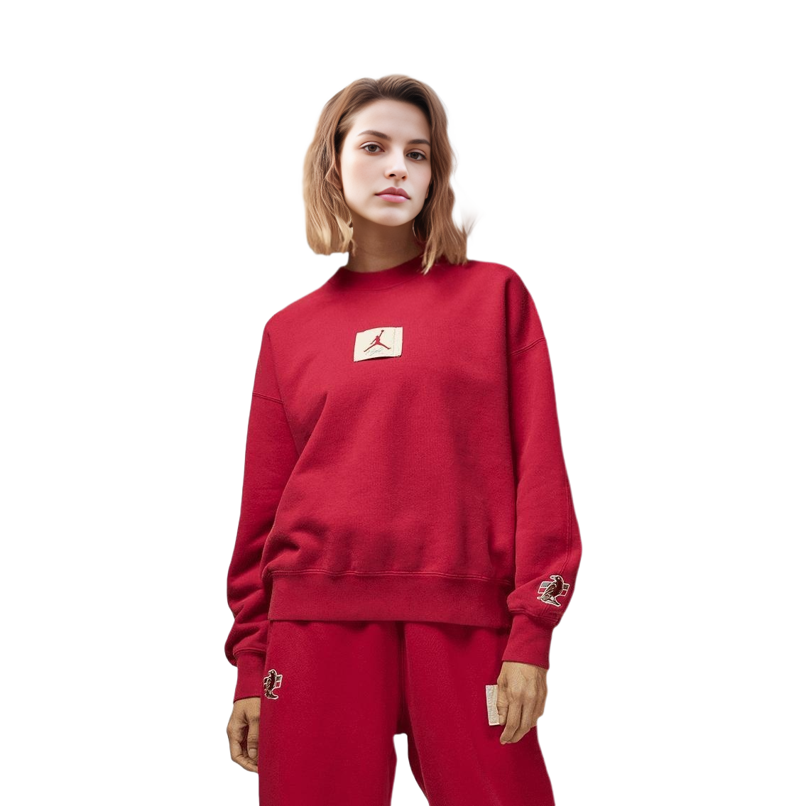 Shop (W) Jordan x Two 18 Baju Crewneck Merah Vintage Logo Sulaman DV6967-687