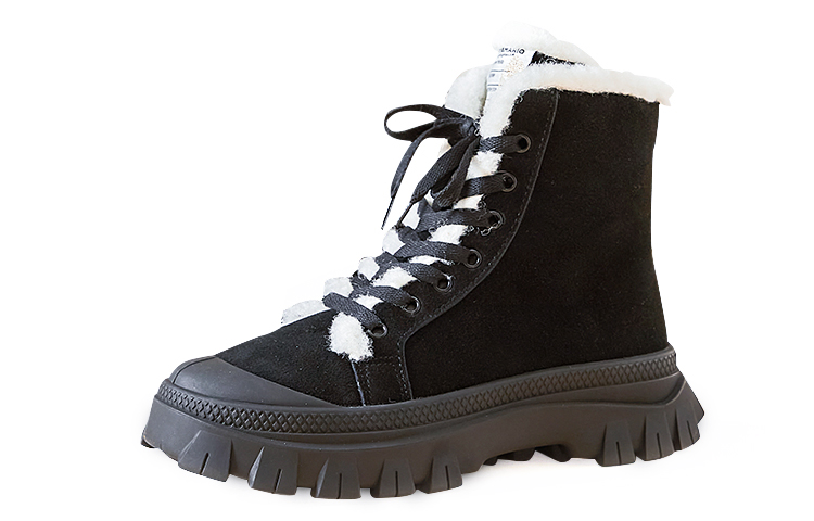 (Women) Joy&Mario Black Suede Leather Warm Lined Platform Martin Boots - Stylish & Durable 2F9070W Black