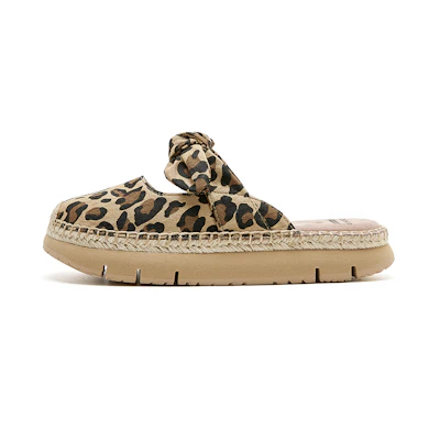 (W) Joy&Mario Fabric Beach Sandals 'Fashion Leopard Print with Bow Thick Sole'