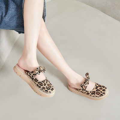 (Women) Joy&Mario Fabric Beach Sandals 'Fashion Leopard Print with Bow Thick Sole' 3E2117W Purchase (Women) Joy&Mario Fabric Beach Sandals 'Fashion Leopard Print with Bow Thick Sole' 3E2117W