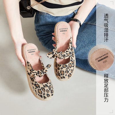 (Women) Joy&Mario Fabric Beach Sandals 'Fashion Leopard Print with Bow Thick Sole' 3E2117W Cheap (Women) Joy&Mario Fabric Beach Sandals 'Fashion Leopard Print with Bow Thick Sole' 3E2117W