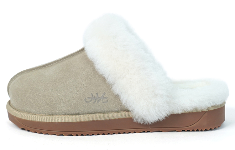 (Women) Joy&Mario Joy Mary Suede Faux Fur Lined Winter Slippers Women Khaki 2F6051W Khaki Color