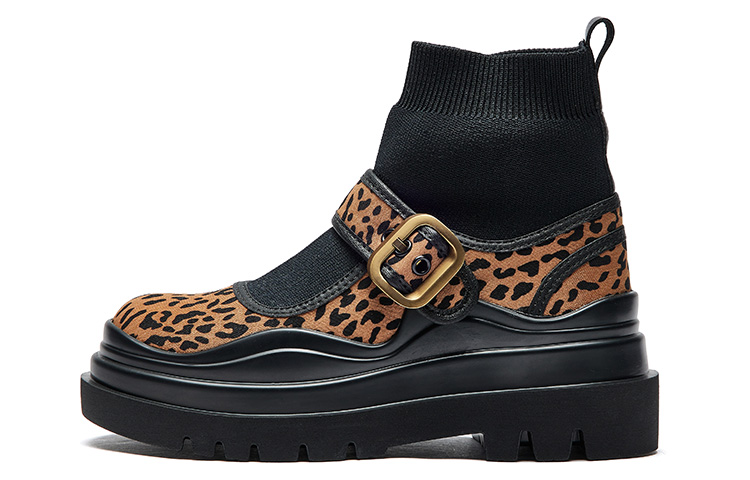 (Women) Joy&Mario Leopard Print Platform Sock Sneakers Women’s Brown 1Y1056W Brown