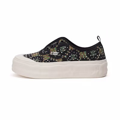(W) Joy&Mario Retro Print Rhinestone Thick Sole Loafer 'Black'