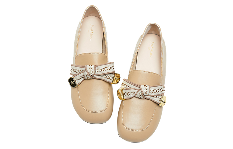 Order 快樂瑪麗Joy&Mario 英倫提花織帶蝴蝶結日系淺口 休閒單鞋 1.5cm 女款 杏色