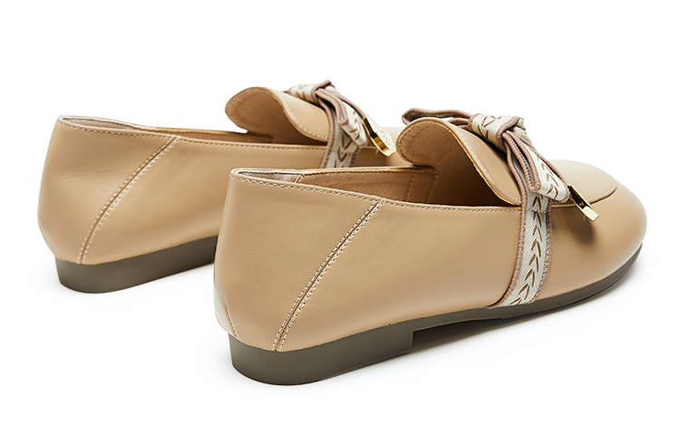 Shop 快樂瑪麗Joy&Mario 英倫提花織帶蝴蝶結日系淺口 休閒單鞋 1.5cm 女款 杏色