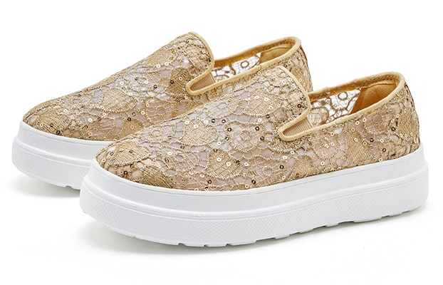 (W) Joy&Mario Slip-On 'Plataforma Malla Corazón Lentejuelas' 3H3501W 3