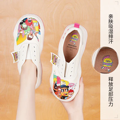 (W) Joy&Mario 合成革低帮休闲鞋 '时尚卡通印花' 3H7666W Cheap (W) Joy&Mario 合成革低帮休闲鞋 '时尚卡通印花' 3H7666W