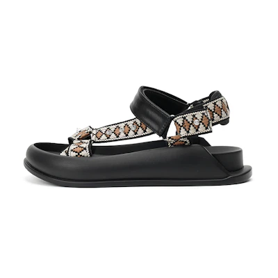 (W) Joy&Mario Woven Ethnic Jacquard Ribbon Sandals 'Black'