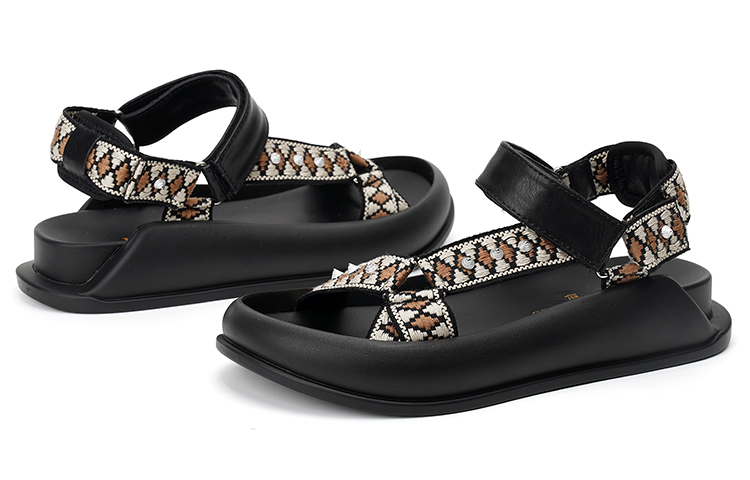 (W) Joy&Mario Woven Ethnic Jacquard Ribbon Sandals 'Black' 圖 3