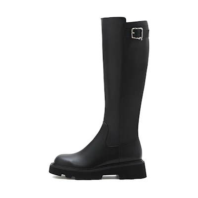 (W) Joypeace 'Black Buckle Detail Zippered Chelsea Boots'