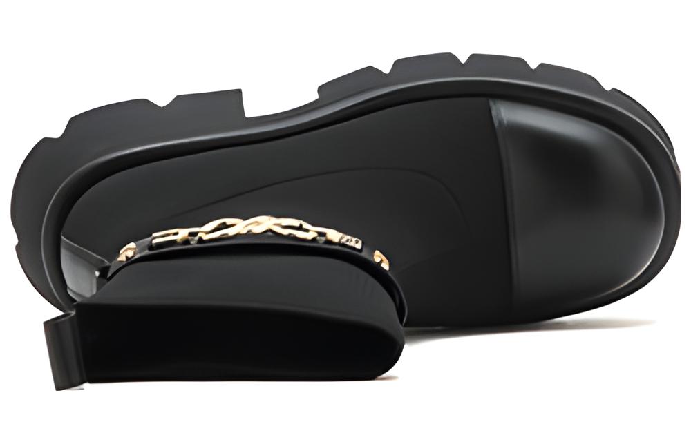 (W) Joypeace 'Black Buckle Splice Round Toe Sock Boots' 圖 3