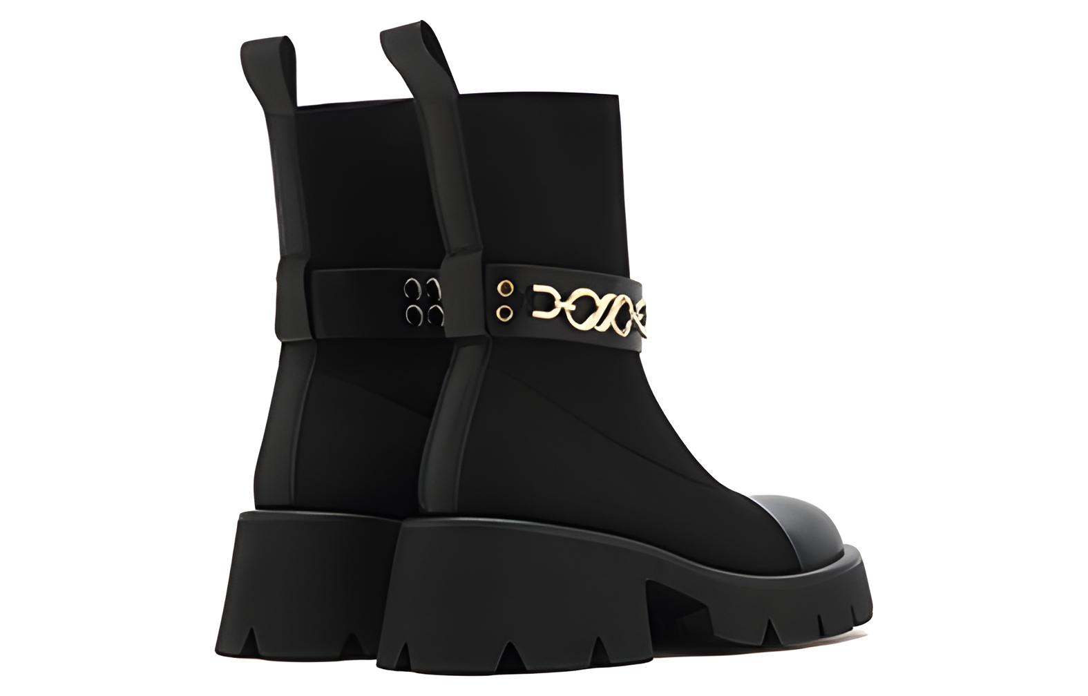 (W) Joypeace 'Black Buckle Splice Round Toe Sock Boots' 圖 4