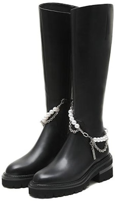 (W) Joypeace 'Botas Altas de Cuero con Cadena y Perla Negra' YPU55DC2 Order (W) Joypeace 'Botas Altas de Cuero con Cadena y Perla Negra' YPU55DC2