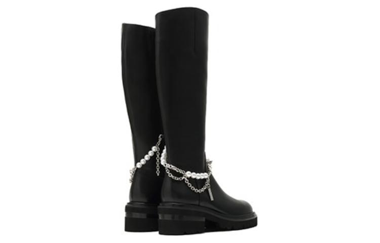 Shop (W) Joypeace 'Botas Altas de Cuero con Cadena y Perla Negra' YPU55DC2