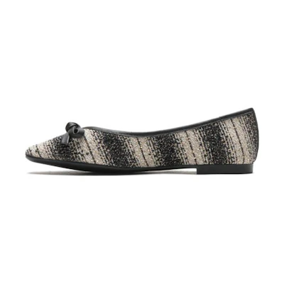 (W) Joypeace 'Black Satin Diamond Butterfly Knot Flats'