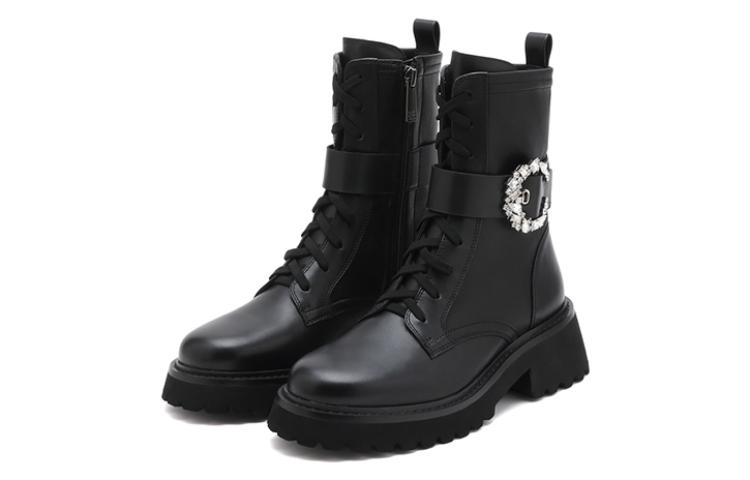 Order (W) Joypeace 'British Glam Sepatu Martin Boot Hitam Bertabur Kristal' YQB48DZ2