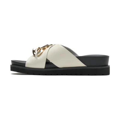 (W) Joypeace 'Metallic Strap Sandal - Beige White'