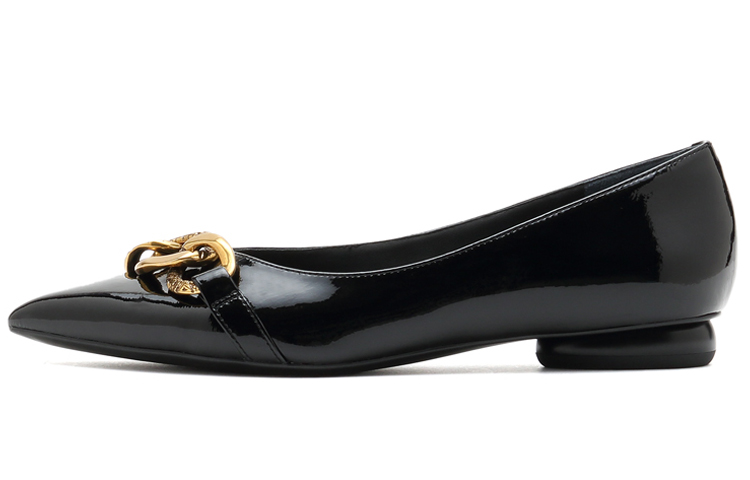 (W) Joypeace 'Modern Art Patent Leather Flats - Black'