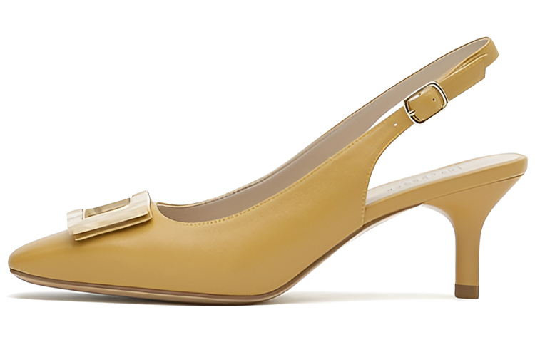 (Women) Joypeace 'Sheepskin Square-Toe Wood-Grain Buckle Cut-Out High Heels' YQF14AH1