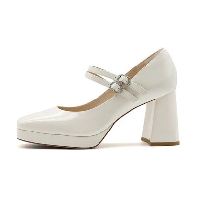 (W) Joypeace 'Square Toe Leather Pumps with Chunky Heel'