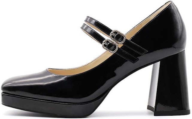 (Women) Joypeace 'Square Toe Leather Pumps with Chunky Heel' YWB06AQ3 Details for (Women) Joypeace 'Square Toe Leather Pumps with Chunky Heel' YWB06AQ3