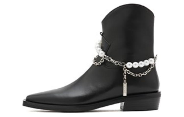 (W) Joypeace Ankle Boots 'Black' 'Sweet Cool Pearl Chunky Heel'