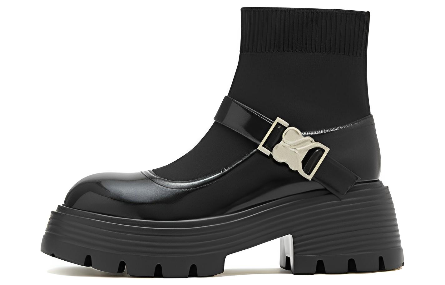 (Women) Joypeace Boots 'Black Leather Spliced Buckle' 20722DD2