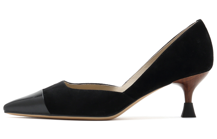 (Women) Joypeace Cashmere Leather Low-Top High Heels 'Black' JZPYRW04DU1CQ1