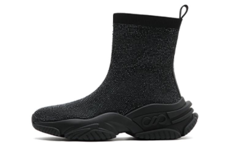 (Women) Joypeace Fabric 'Shiny Rhinestone Platform Sock Boot Black' D7768DD2