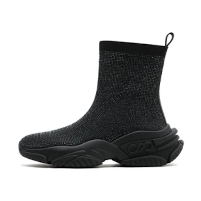 (W) Joypeace Fabric 'Shiny Rhinestone Platform Sock Boot Black'