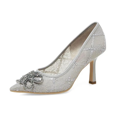 (W) Joypeace Lace Embroidery High Heel 8.5cm 'Swan Lake'