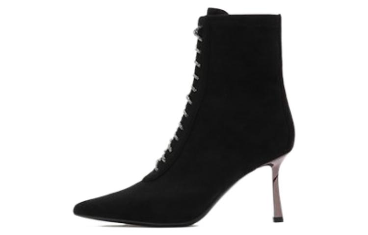 (Women) Joypeace Leather Ankle Boot 'Black' 'Shiny Lace-up' YUL35DZ2