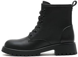 (Women) Joypeace Leather Black 'Street Chunky Heel Minimalist Martin Boot' 60381DD2 (Women) Joypeace Leather Black 'Street Chunky Heel Minimalist Martin Boot' 60381DD2