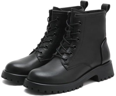 (Women) Joypeace Leather Black 'Street Chunky Heel Minimalist Martin Boot' 60381DD2 Order (Women) Joypeace Leather Black 'Street Chunky Heel Minimalist Martin Boot' 60381DD2