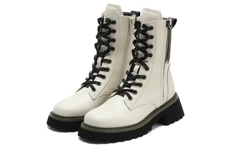 Order (W) ジョイピースレザーブーツ「軽量プラットフォームファッションミドルカーフマーティン」 YQB30DZ2