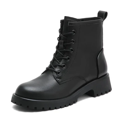 (W) Joypeace Leather Martin Boots 'Black Casual Round Toe'