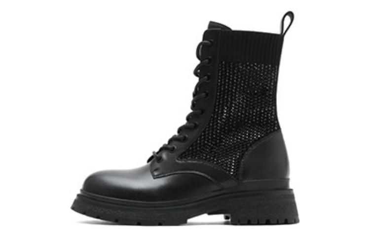 (Women) Joypeace Leather Martin Boots 'Black Glitter Patchwork' 10856DZ2