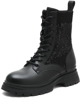 (Women) Joypeace Leather Martin Boots 'Black Glitter Patchwork' 10856DZ2 Order (Women) Joypeace Leather Martin Boots 'Black Glitter Patchwork' 10856DZ2