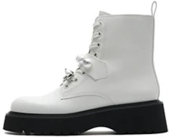 (Women) Joypeace Leather Mid-Calf Martin Boots 'Fashion Pearl Rhinestone Buckle' YUC31DZ2 (Women) Joypeace Leather Mid-Calf Martin Boots 'Fashion Pearl Rhinestone Buckle' YUC31DZ2