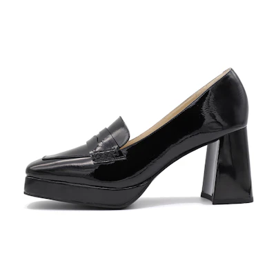 (W) Joypeace Leather Retro Square Toe High Heels 'Commuter'